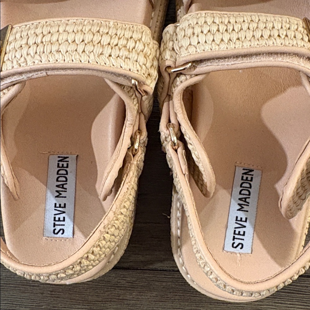NIB [Steve Madden] Bigmona Natural Raffia Textured Platform Sandal Women’s 7 - Picture 9 of 13